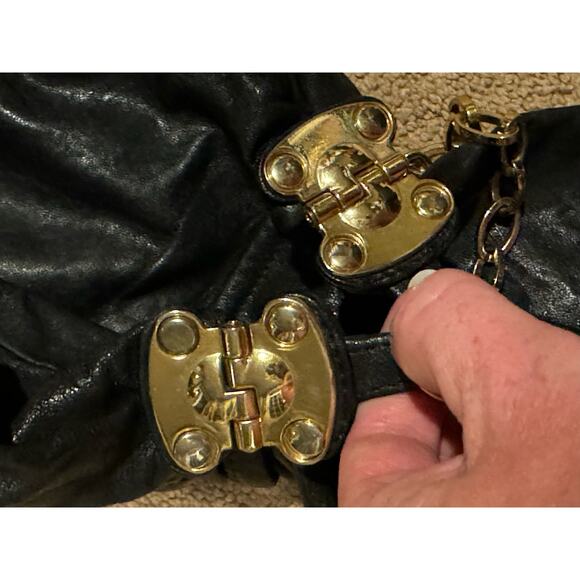 Gustto soft black leather shoulder back with gold hardware and strap - Picture 11 of 12